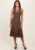 Brown Textured V-Neck Midi Dress sold by Pinkblush