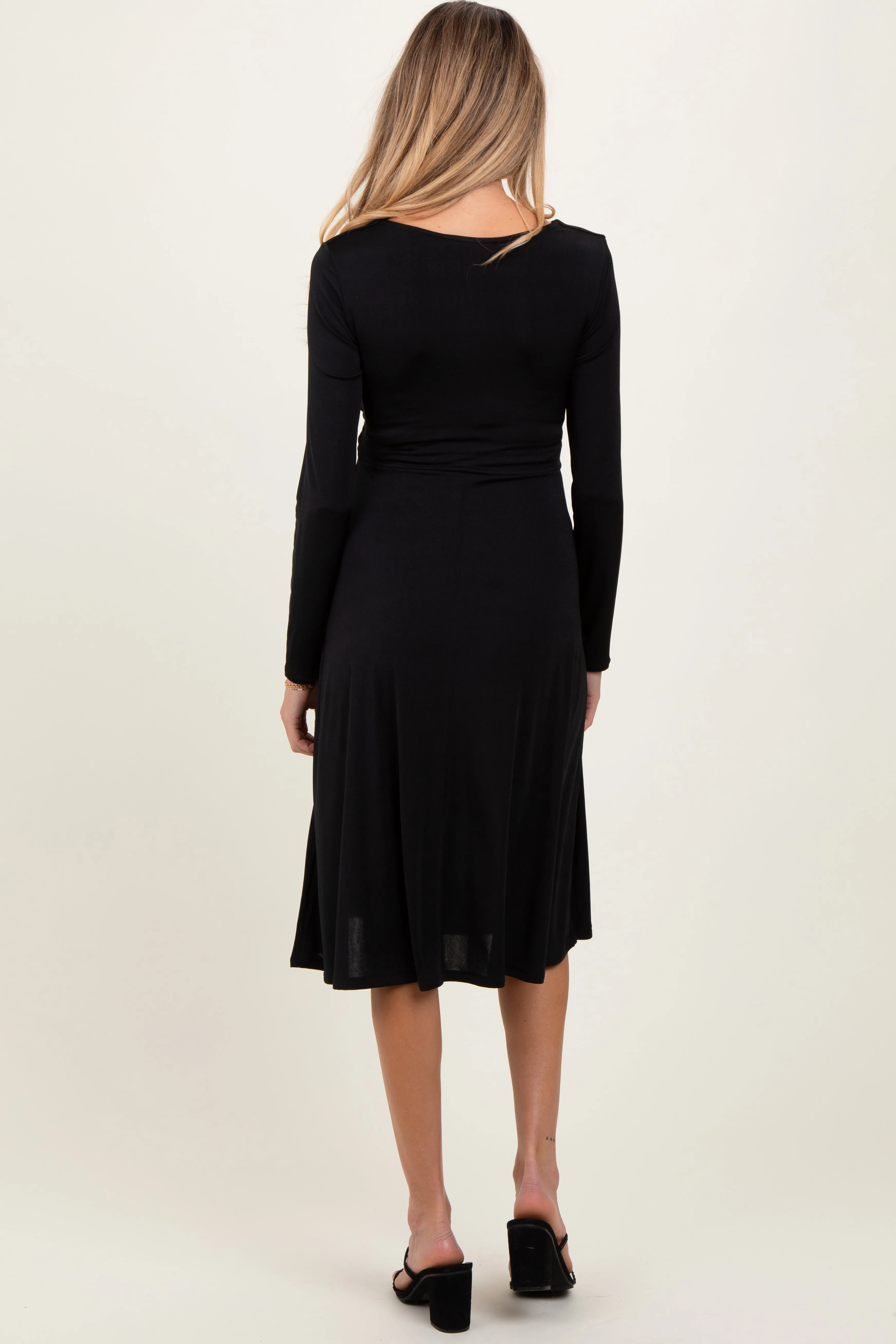 Black Crossover V-Neckline Long Sleeve Maternity Nursing Dress sold by Pinkblush product image thumbnail 2