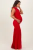 Red Ruched Mesh One Shoulder Maternity Maxi Dress sold by Pinkblush