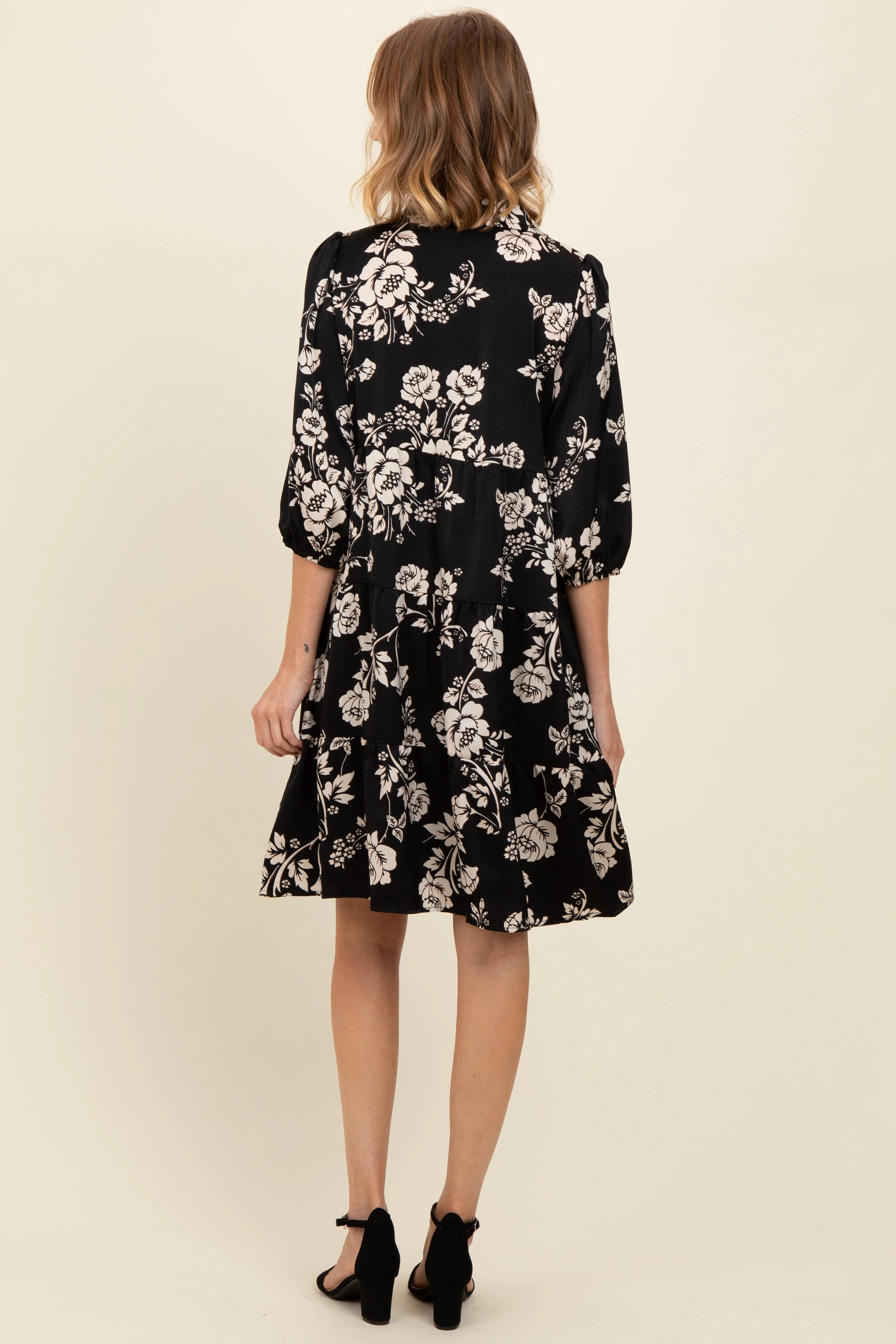 Black Floral Button Down Collared Dress sold by Pinkblush product image thumbnail 2