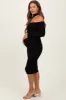 Black Mock Neck Cutout Maternity Fitted Midi Dress sold by Pinkblush