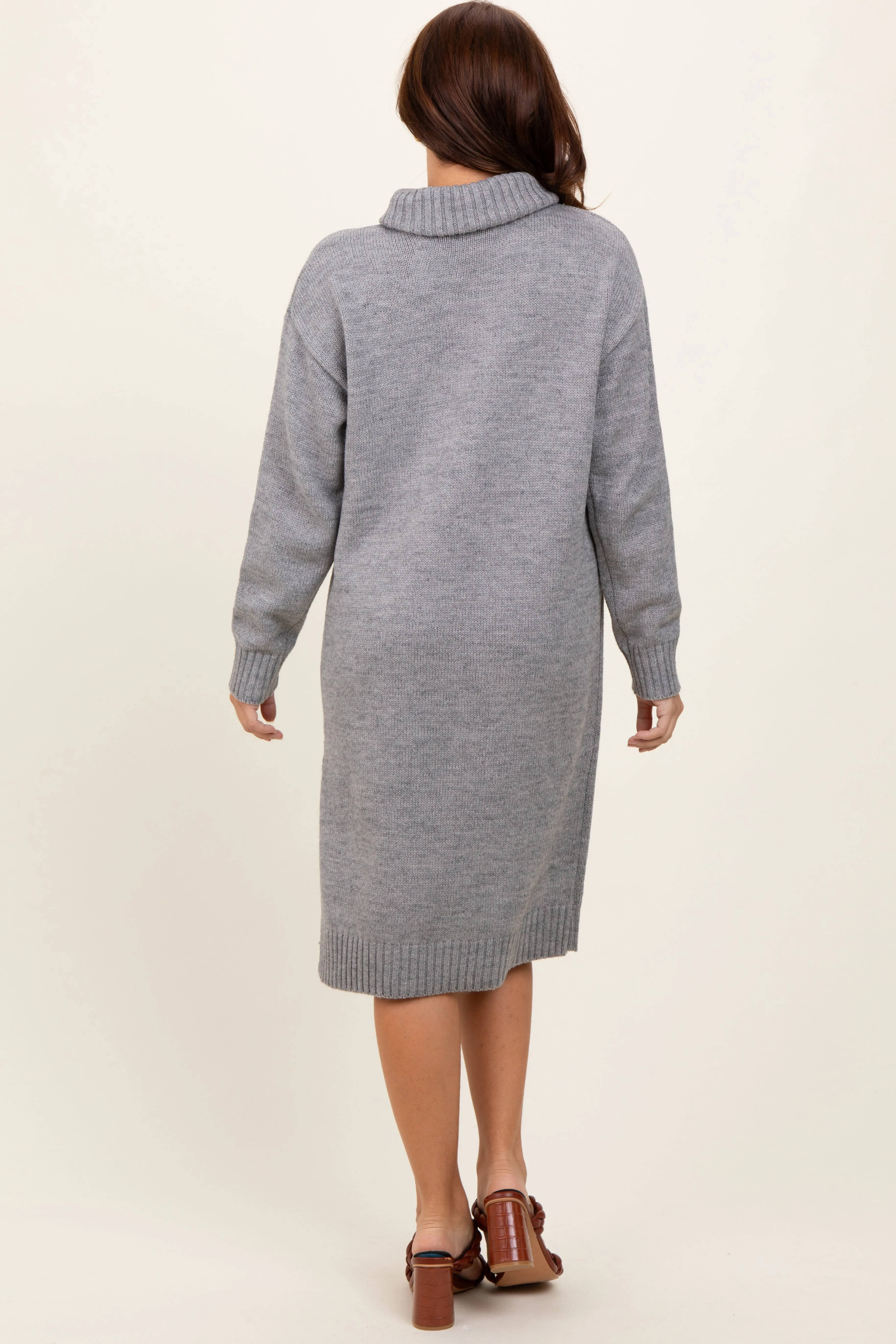 Heather Grey Turtleneck Side Slit Midi Sweater Dress sold by Pinkblush product image thumbnail 3