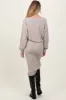 Beige Ribbed Knit Asymmetric Top Midi Skirt Maternity Set sold by Pinkblush