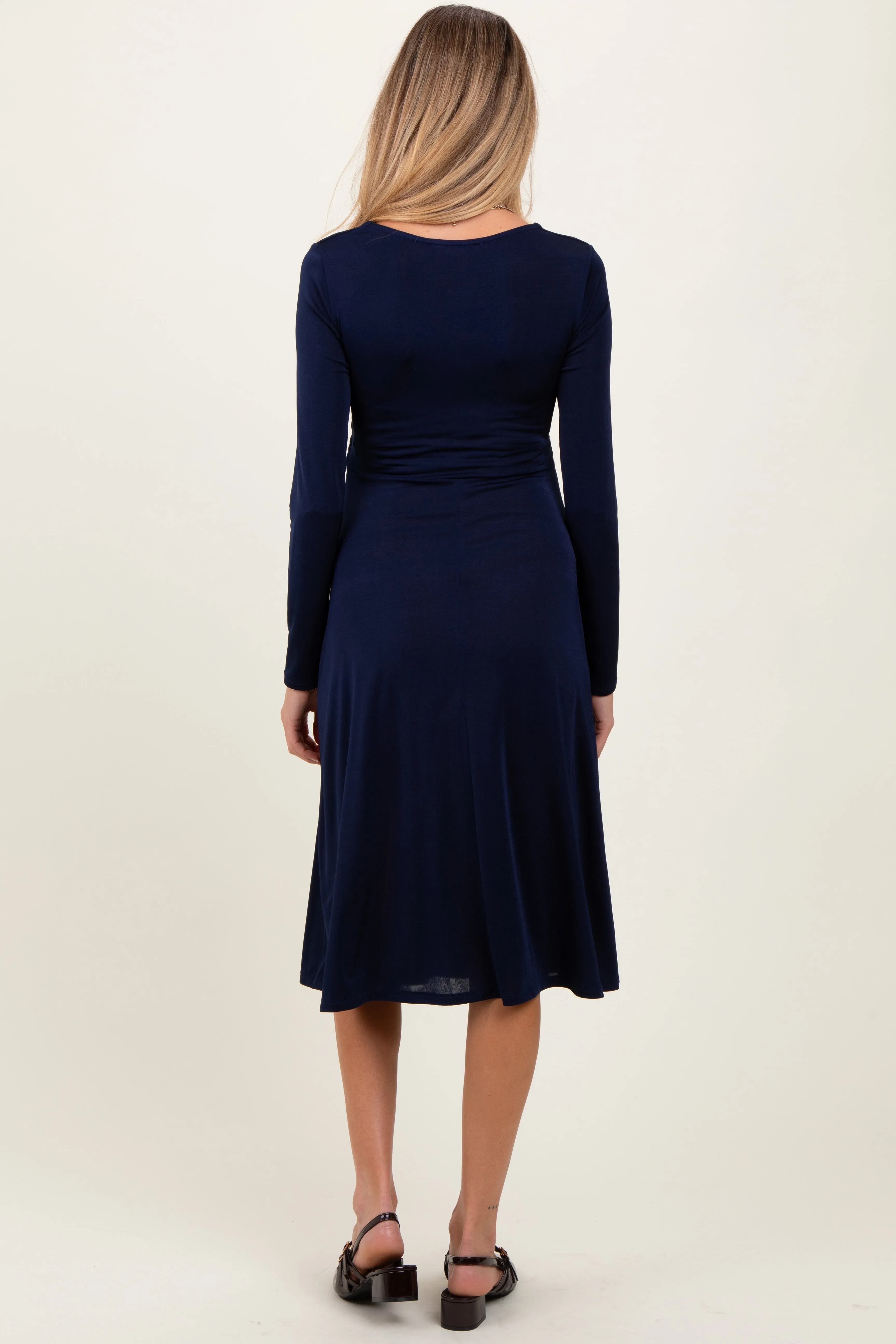 Navy Crossover V-Neckline Long Sleeve Maternity Nursing Dress sold by Pinkblush product image thumbnail 2