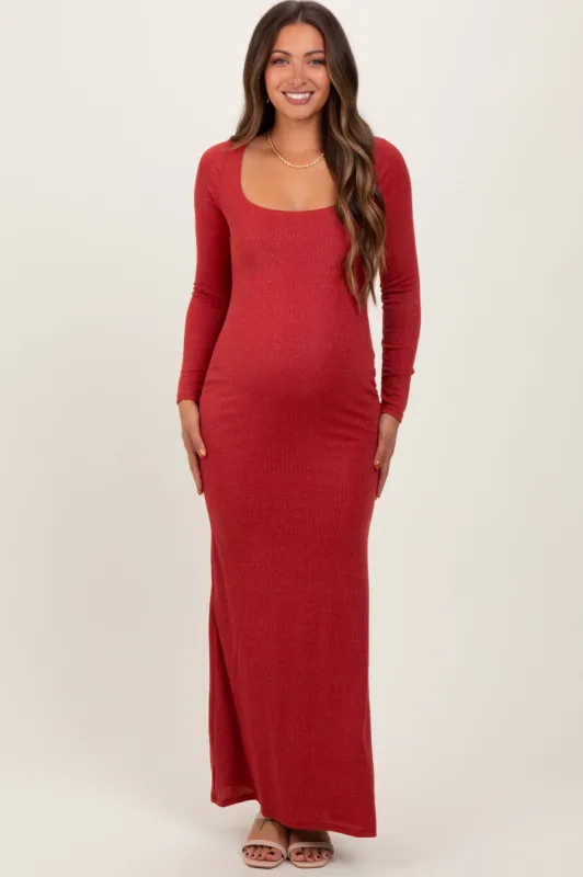 Mauve Basic Square Neck Long Sleeve Maternity Maxi Dress sold by Pinkblush