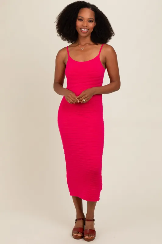 Fuchsia Fitted Spaghetti Strap Midi Dress sold by Pinkblush