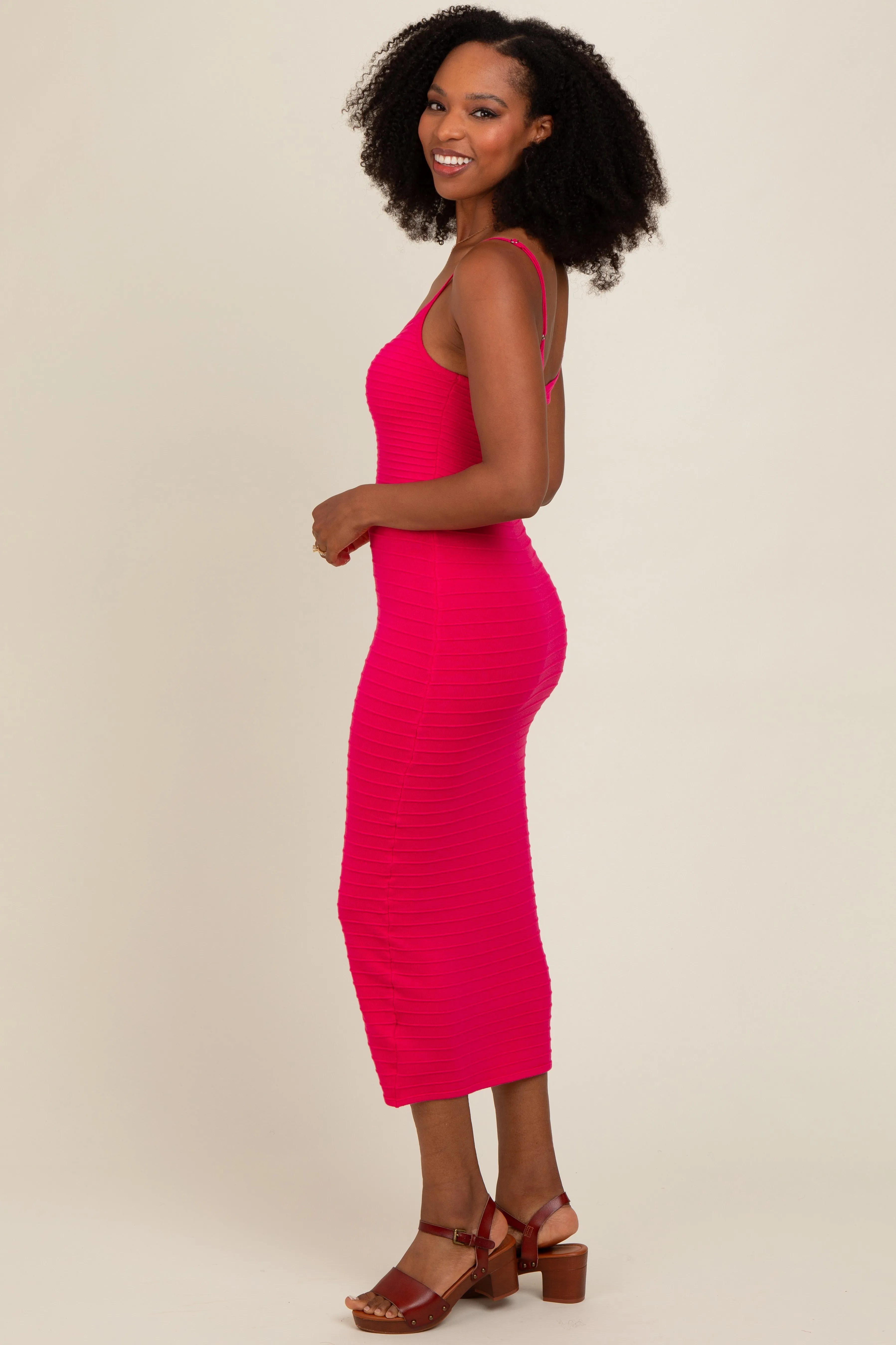 Fuchsia Fitted Spaghetti Strap Midi Dress sold by Pinkblush product image thumbnail 3