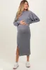 Heather Grey Ribbed Knit Asymmetric Top Midi Skirt Maternity Set sold by Pinkblush