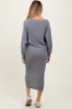 Heather Grey Ribbed Knit Asymmetric Top Midi Skirt Maternity Set sold by Pinkblush