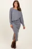 Heather Grey Ribbed Knit Asymmetric Top Midi Skirt Maternity Set sold by Pinkblush