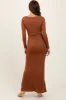 Mocha Basic Square Neck Long Sleeve Maxi Dress sold by Pinkblush