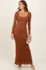 Mocha Basic Square Neck Long Sleeve Maxi Dress sold by Pinkblush
