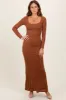 Mocha Basic Square Neck Long Sleeve Maxi Dress sold by Pinkblush