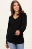 Black Ribbed Knit V-Neck Button Cuff Maternity Top sold by Pinkblush