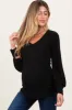 Black Ribbed Knit V-Neck Button Cuff Maternity Top sold by Pinkblush