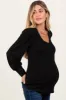 Black Ribbed Knit V-Neck Button Cuff Maternity Top sold by Pinkblush
