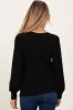 Black Ribbed Knit V-Neck Button Cuff Maternity Top sold by Pinkblush