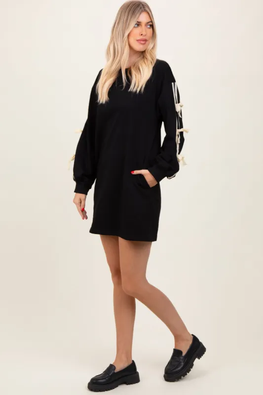 Black Bow Detail Long Sleeve Sweatshirt Mini Dress sold by Pinkblush