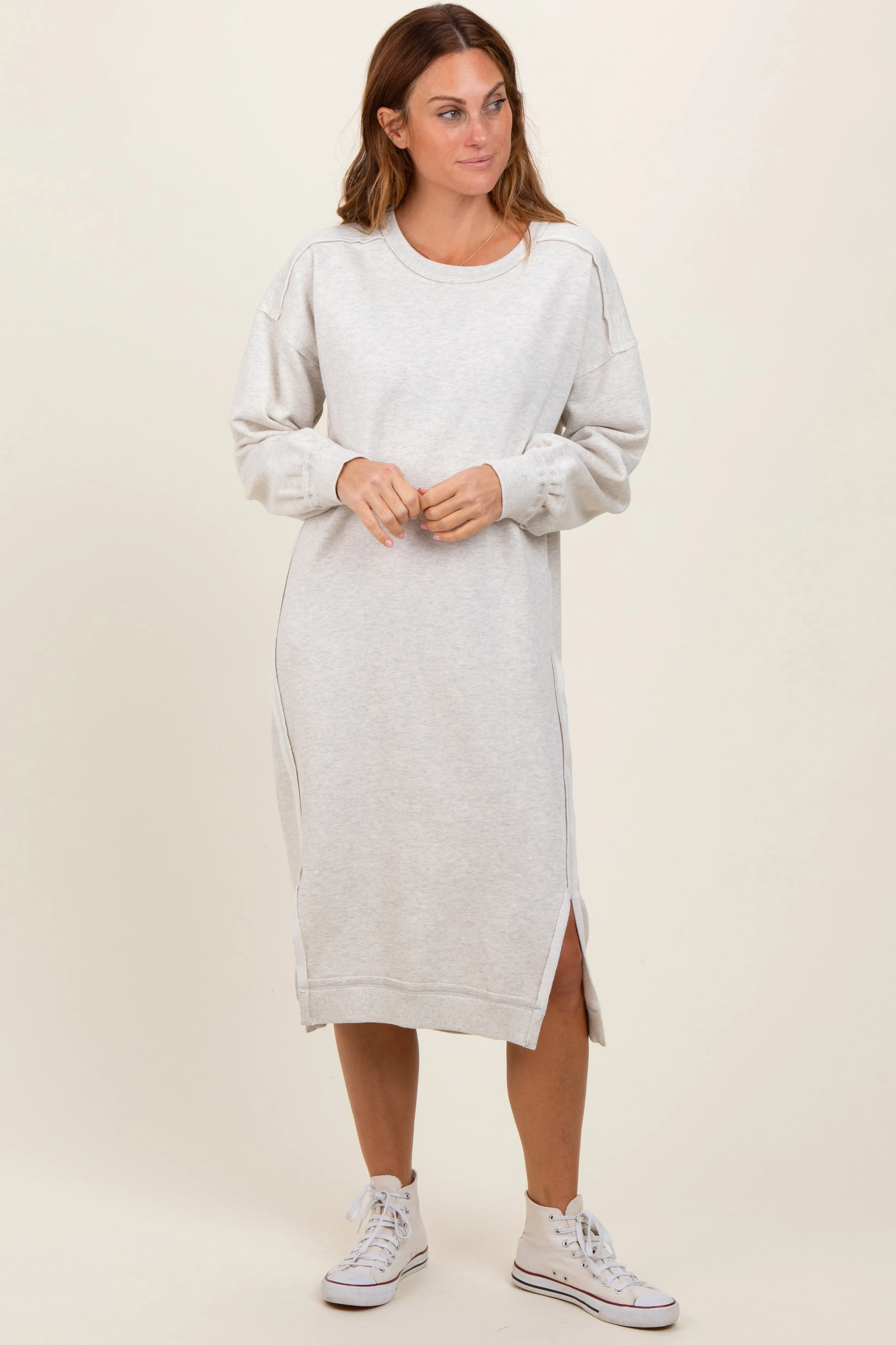Heather Beige Sweatshirt Midi Dress sold by Pinkblush