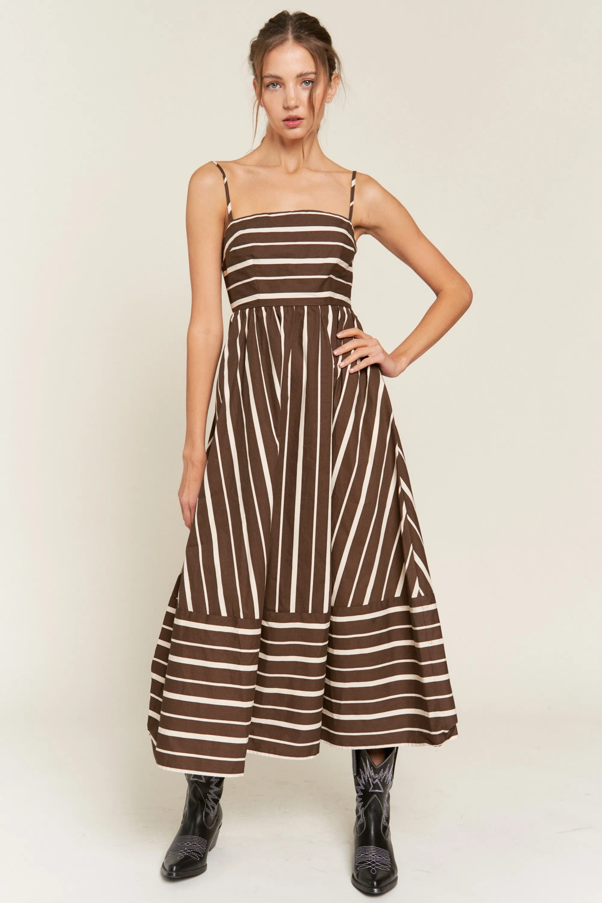 Brown Striped Back Cutout Dress sold by Pinkblush