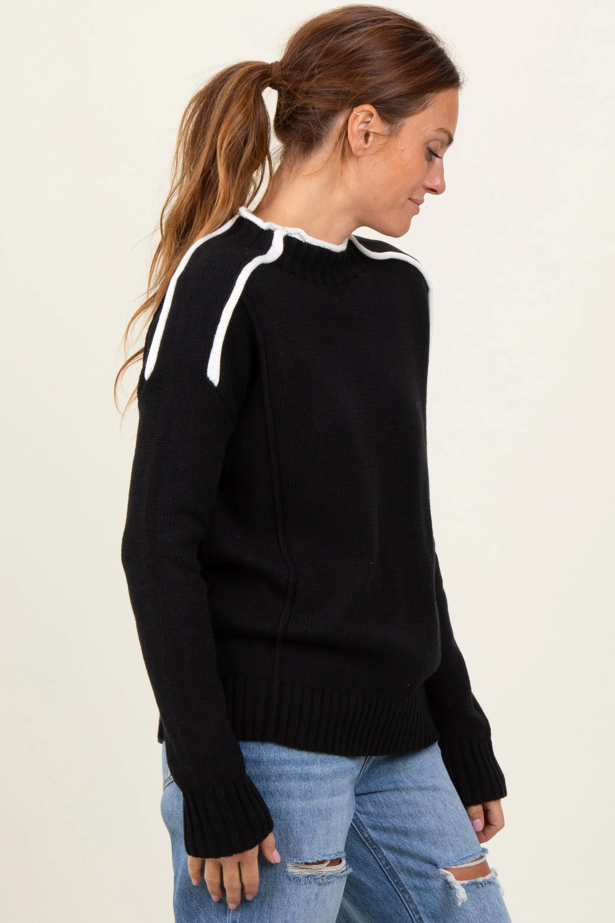 Black Mock Neck Contrast Piping Sweater sold by Pinkblush product image thumbnail 3