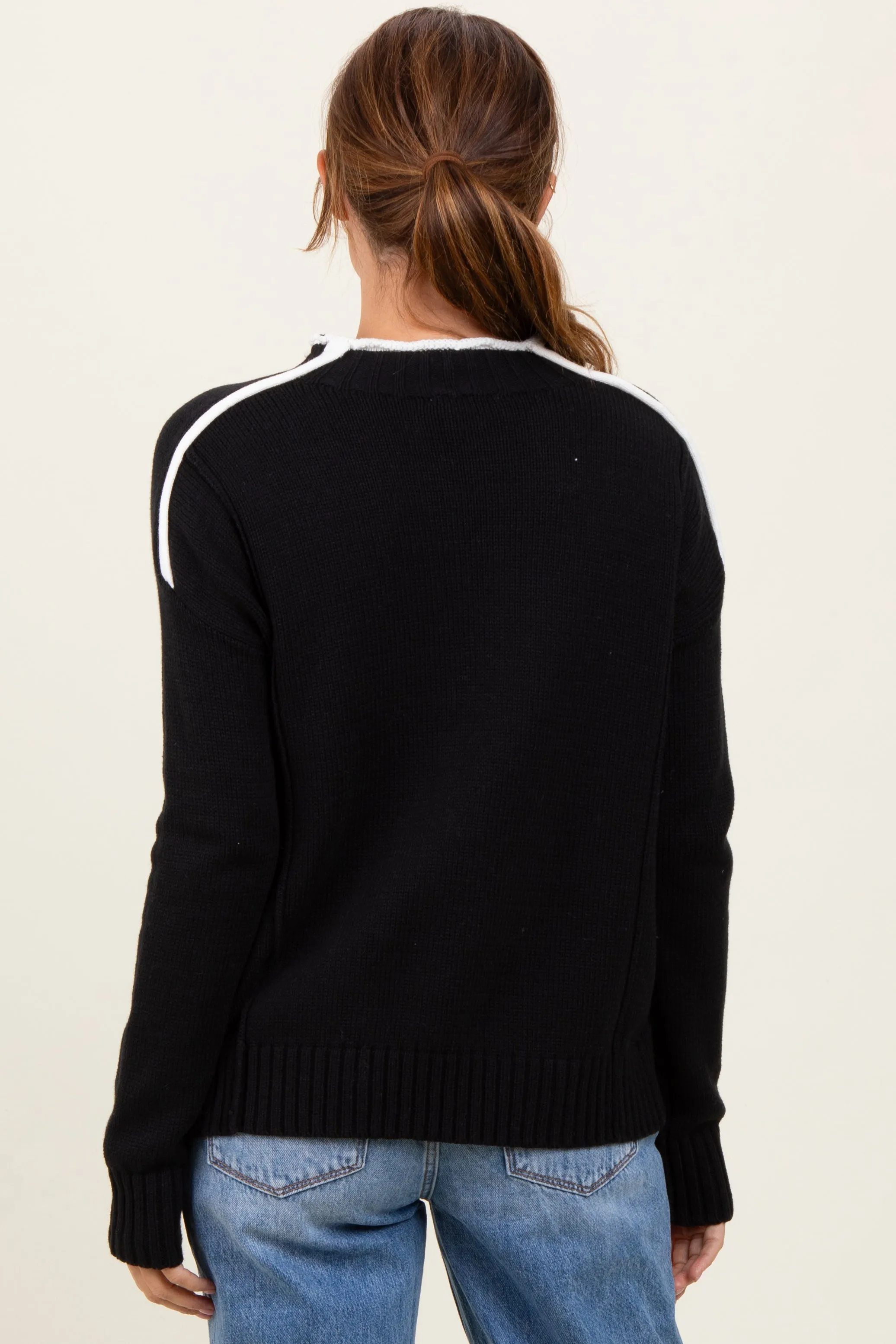 Black Mock Neck Contrast Piping Sweater sold by Pinkblush product image thumbnail 4