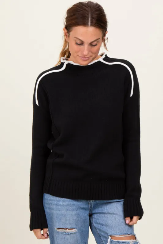 Black Mock Neck Contrast Piping Sweater sold by Pinkblush