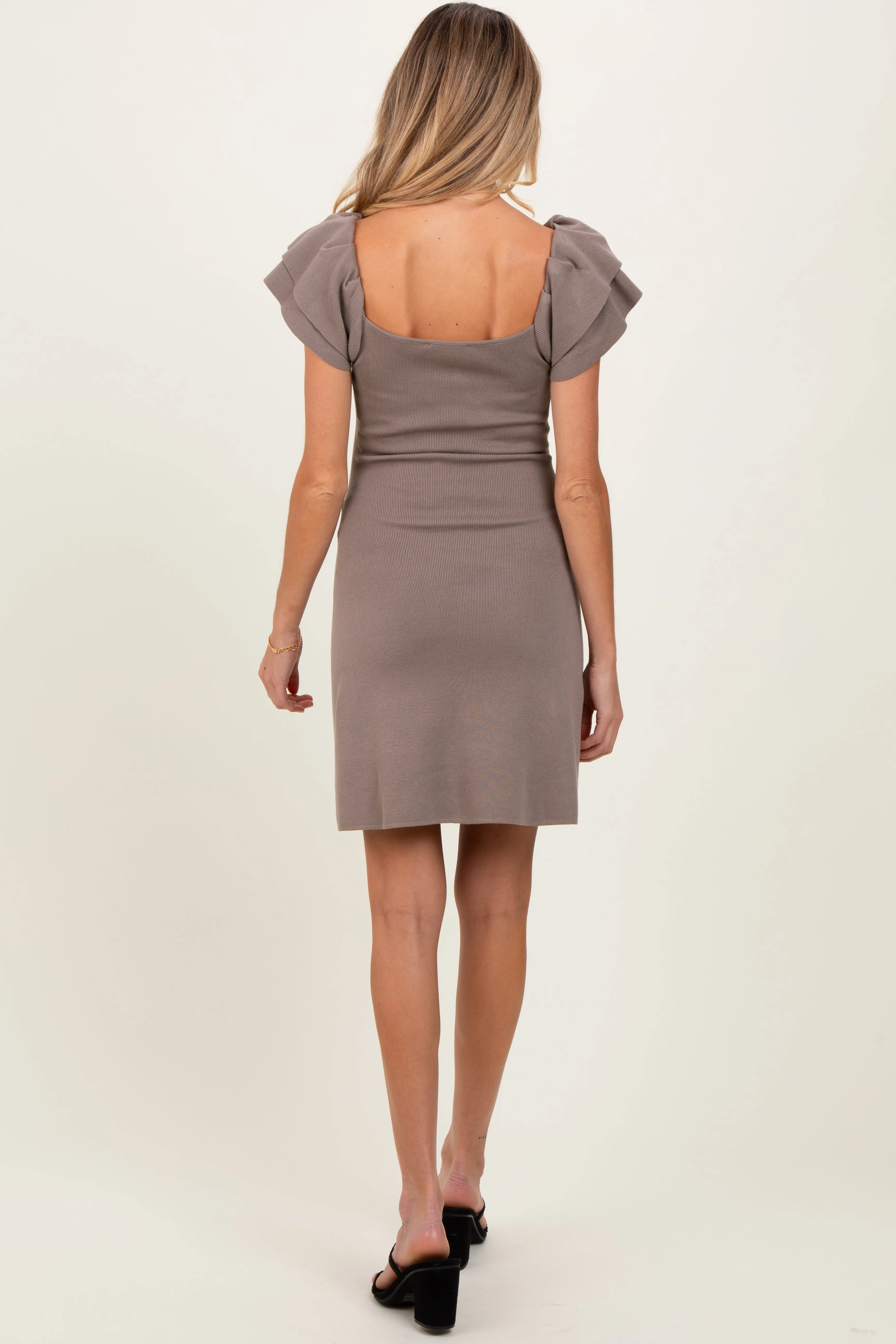 Mocha Ruffle Short Sleeve Knit Maternity Mini Dress sold by Pinkblush product image thumbnail 2