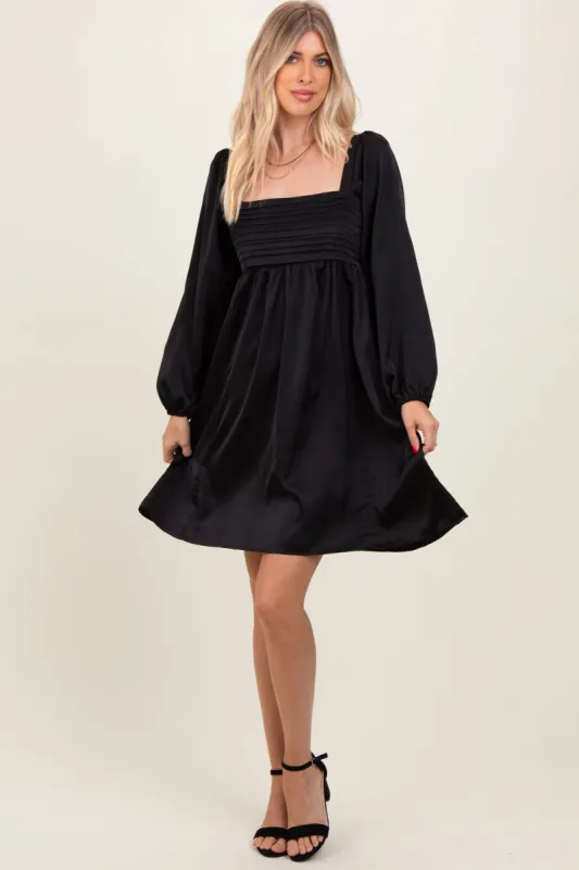 Black Satin Pleated Detail Bodice Dress sold by Pinkblush