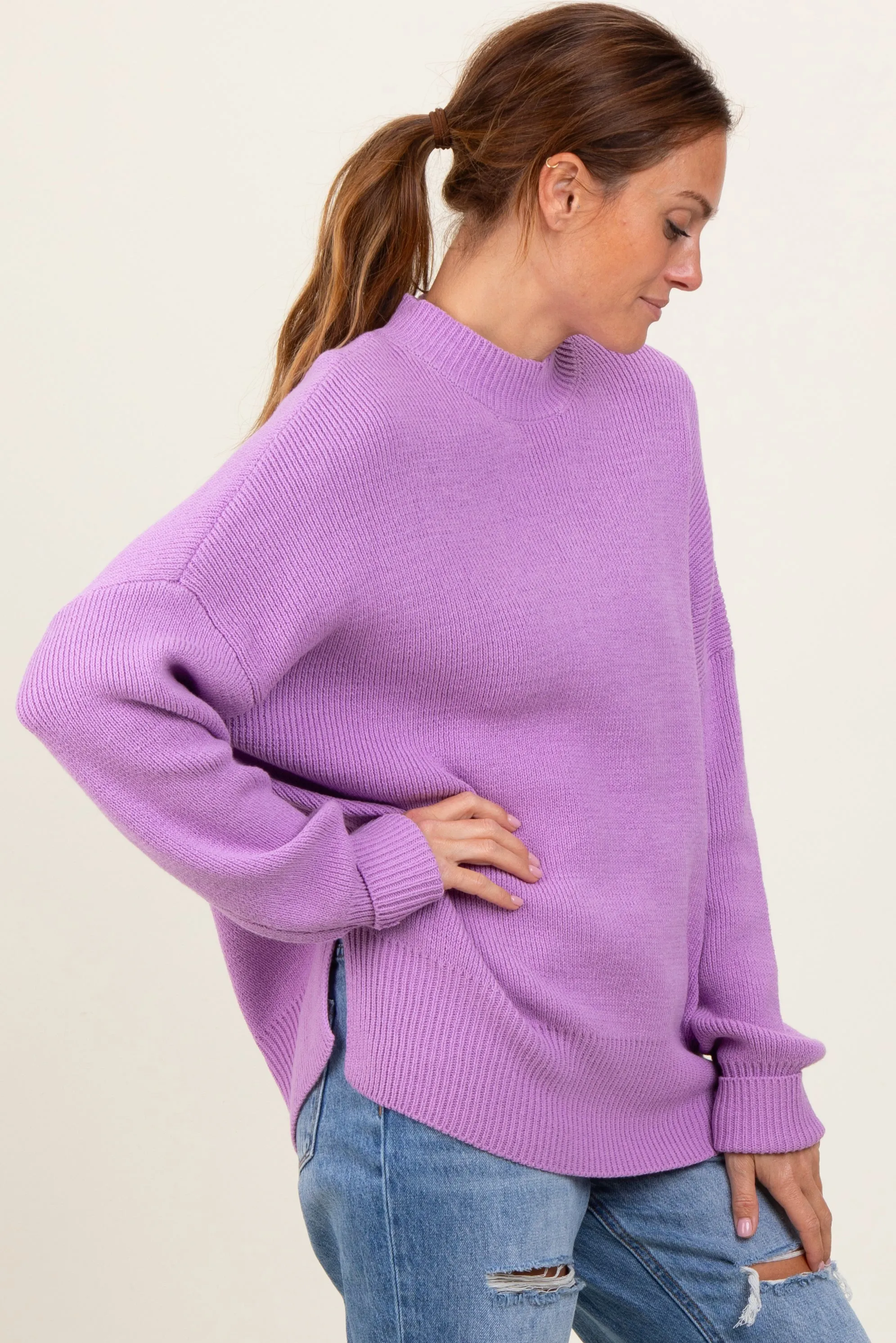 Lavender Mock Neck Basic Sweater sold by Pinkblush product image thumbnail 3