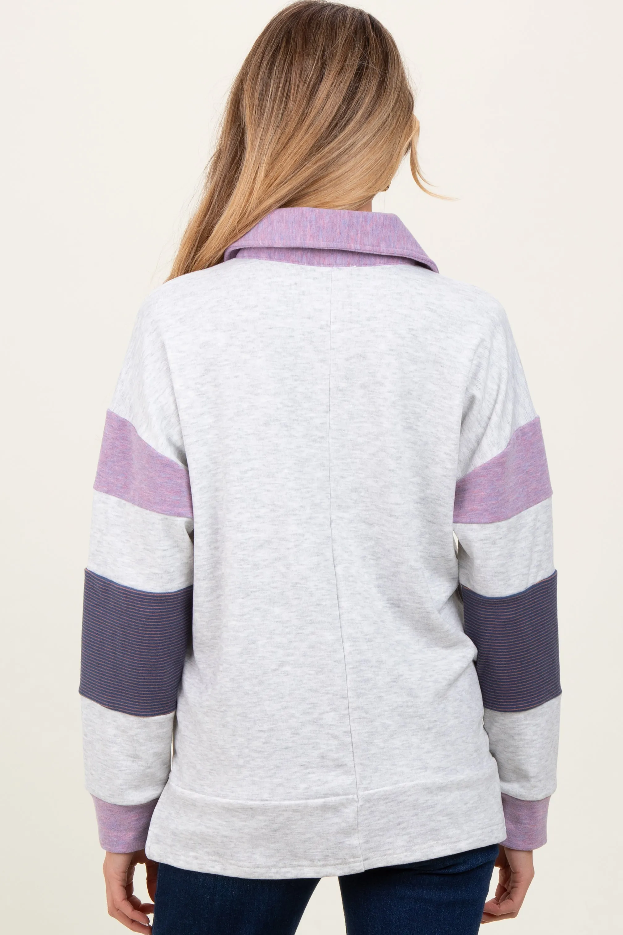 Heather Grey Colorblock Stripe Collared Maternity Pullover sold by Pinkblush product image thumbnail 3