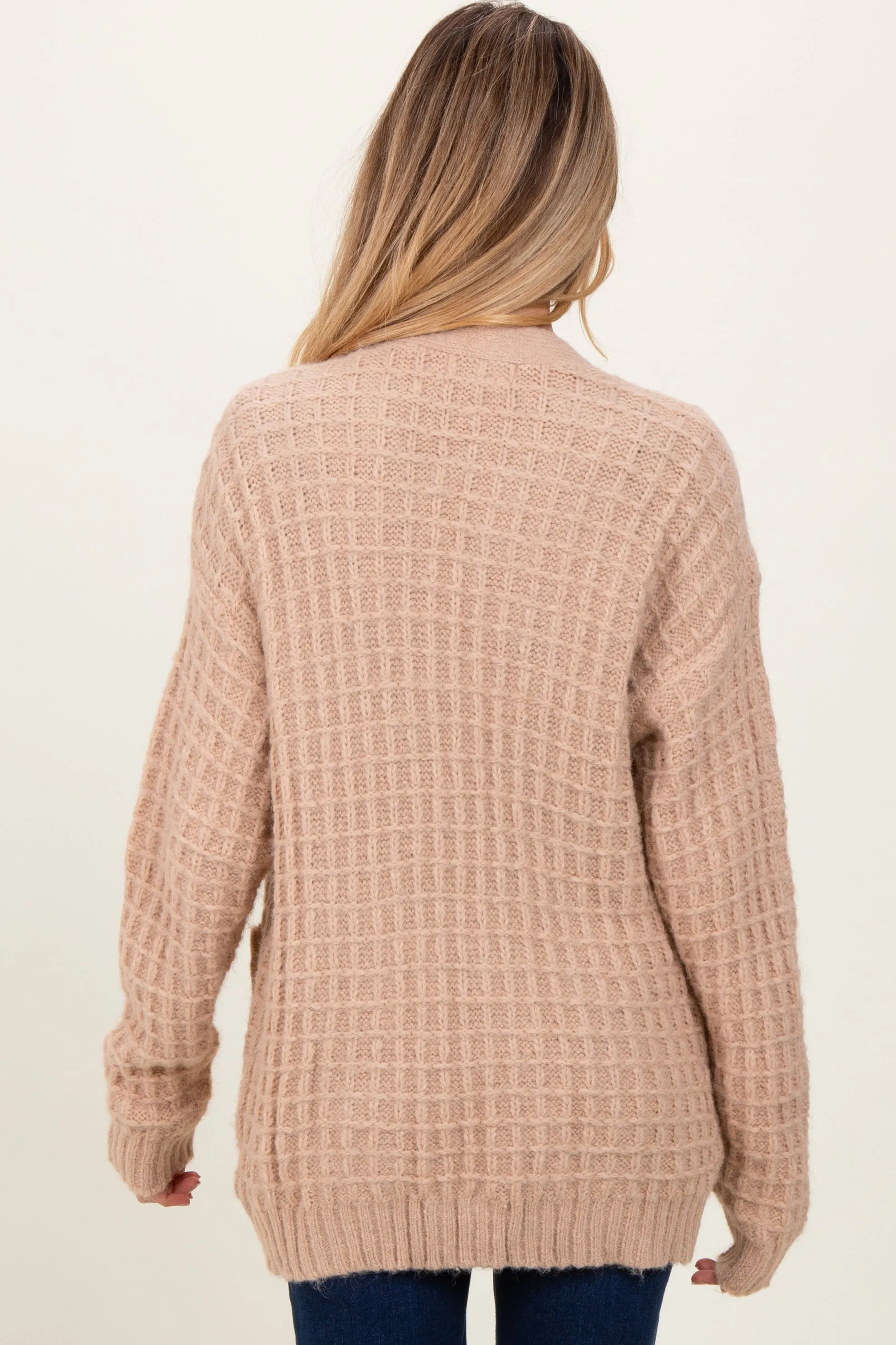 Beige Waffle Knit Button Up Maternity Cardigan sold by Pinkblush product image thumbnail 4