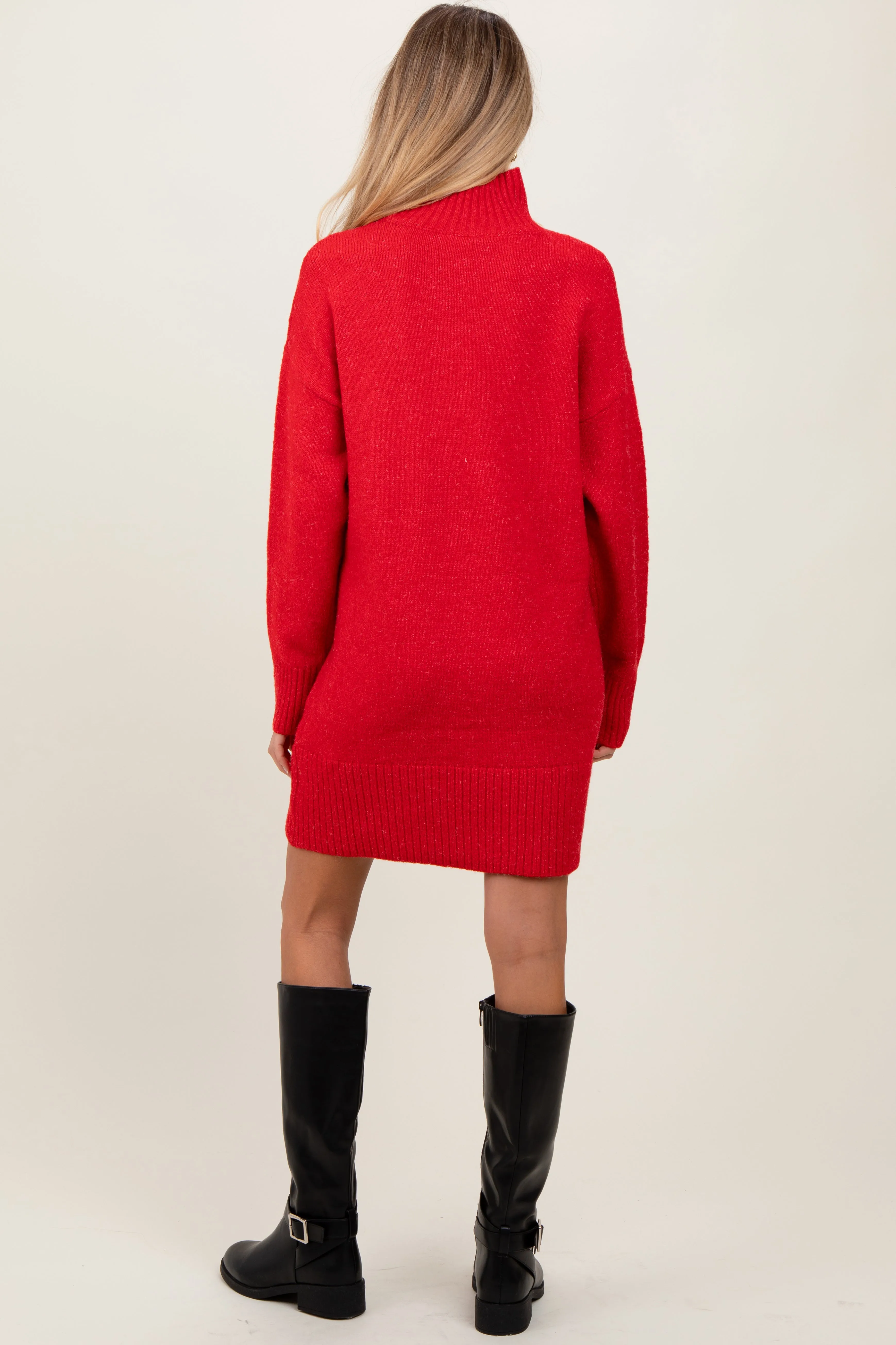 Red Chunky Knit Turtleneck Maternity Mini Sweater Dress sold by Pinkblush product image thumbnail 4