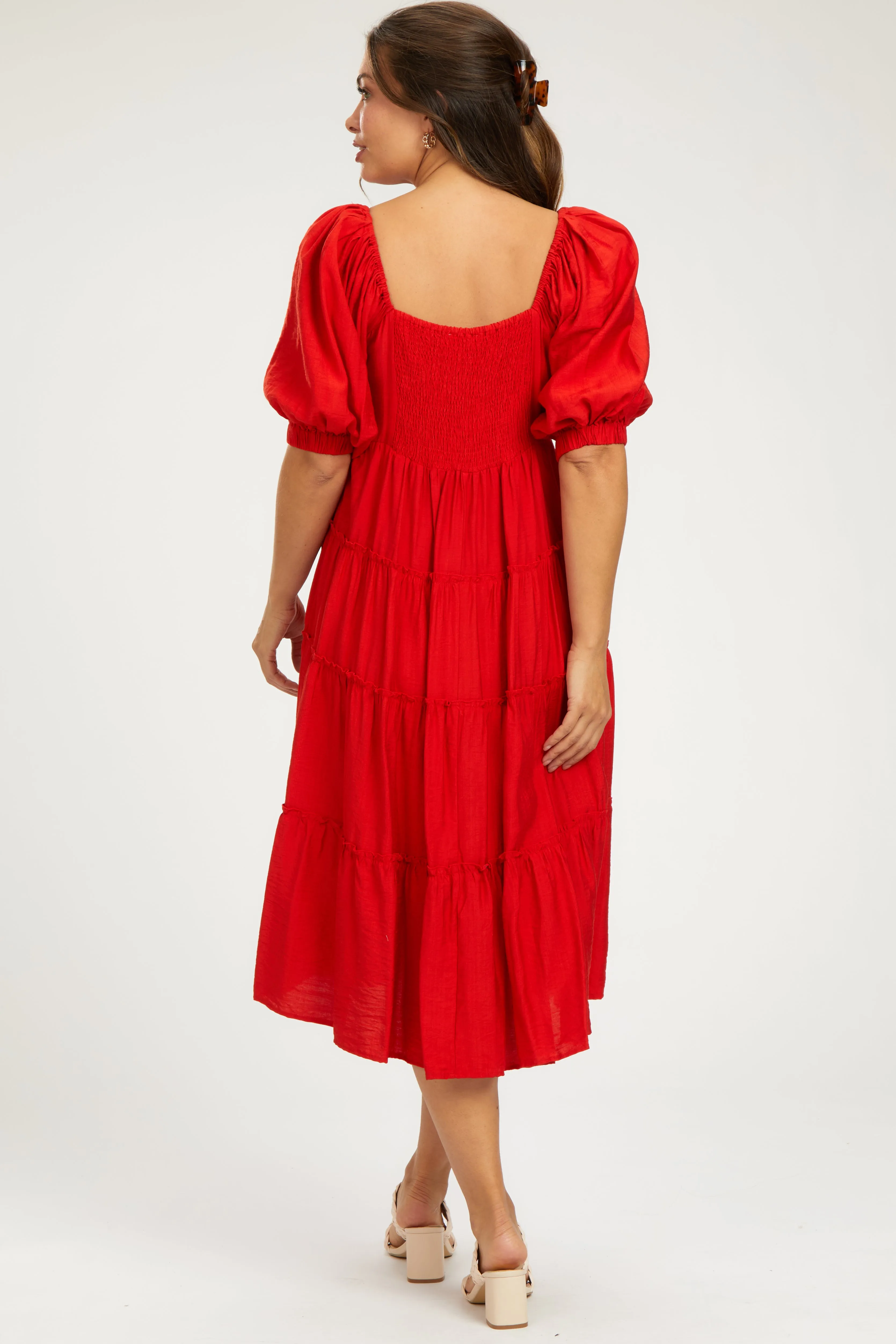 Red Tiered Maternity Midi Dress sold by Pinkblush product image thumbnail 3