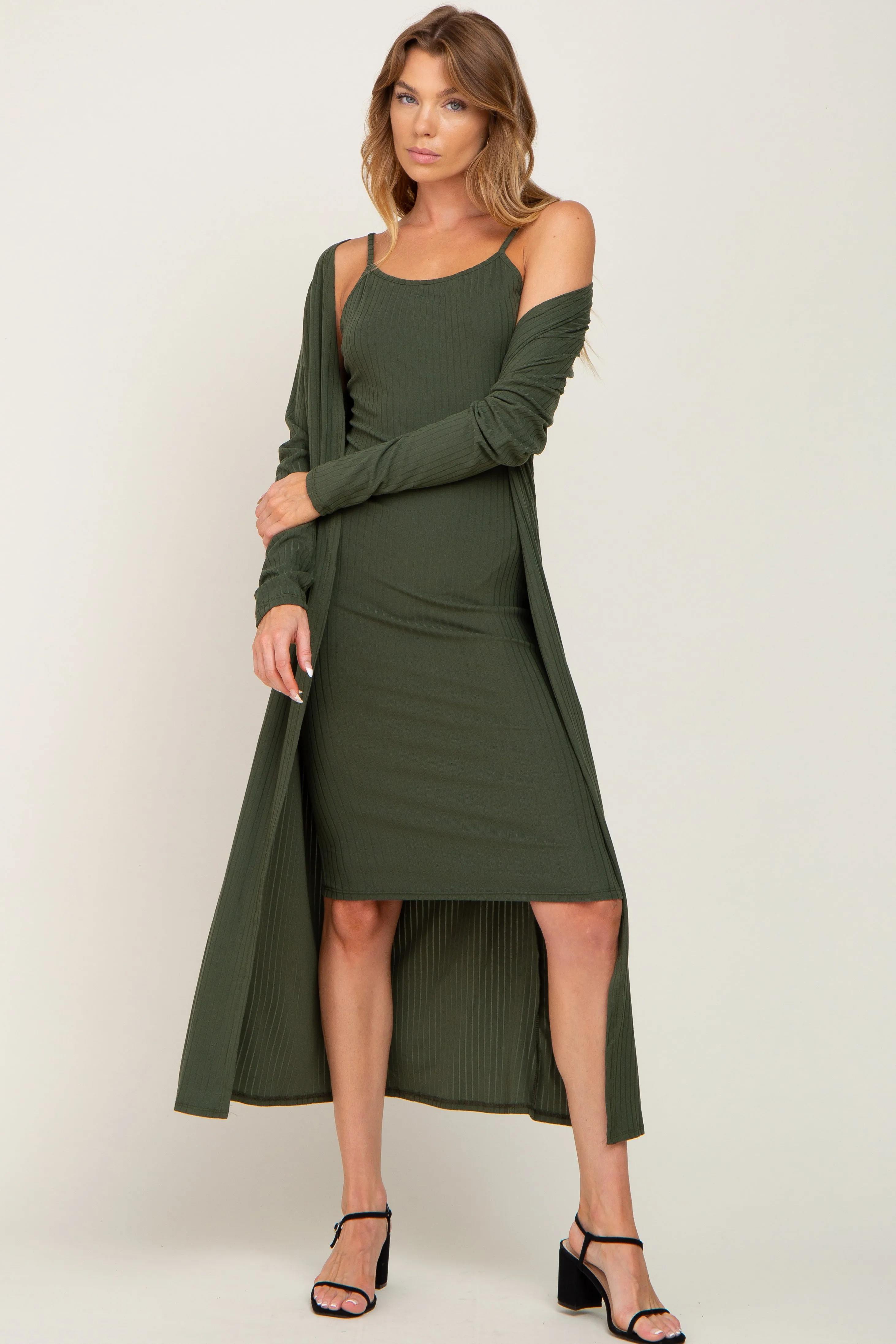 Olive Ribbed Cardigan 2 Piece Set sold by Pinkblush product image thumbnail 4