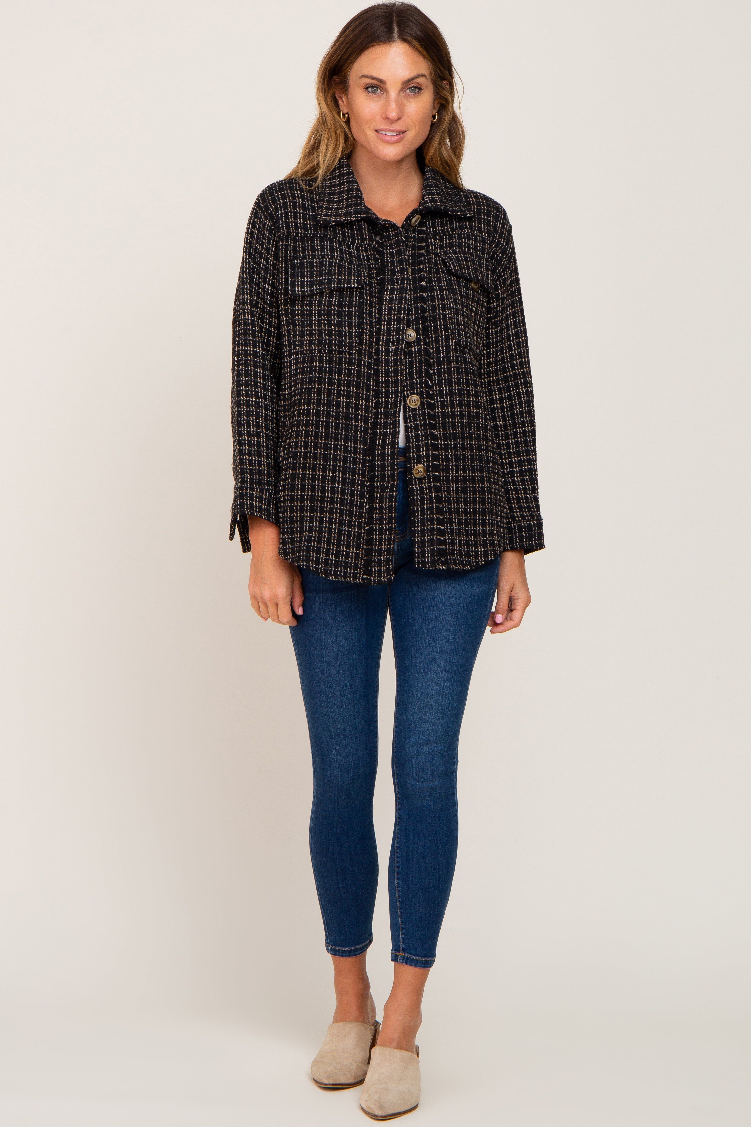 Black Tweed Front Pocket Shacket sold by Pinkblush product image thumbnail 4