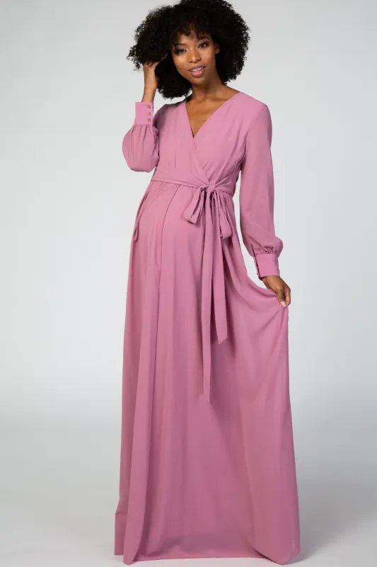 Lavender Chiffon Long Sleeve Maternity Maxi Dress sold by Pinkblush