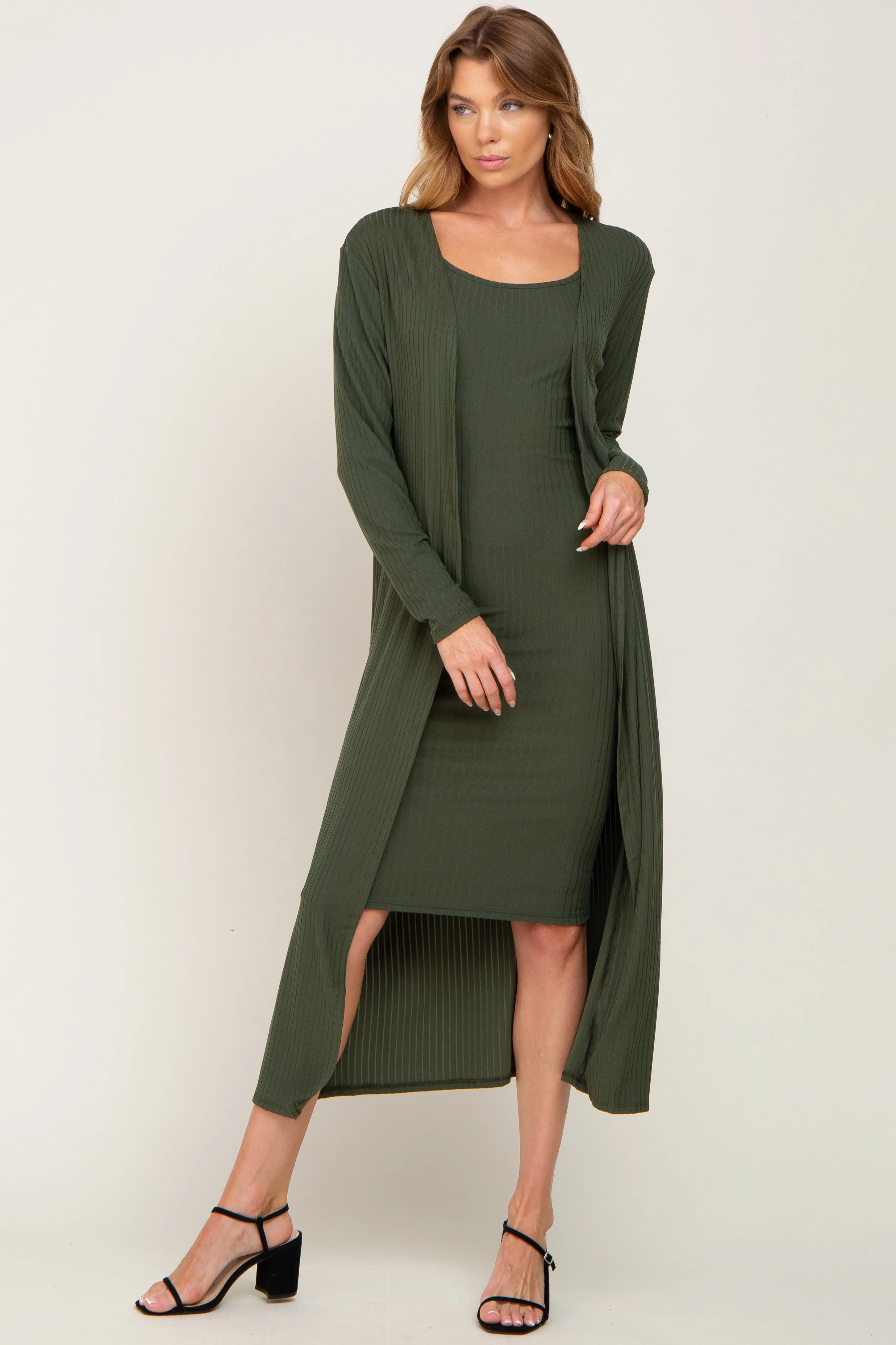 Olive Ribbed Cardigan 2 Piece Set sold by Pinkblush product image thumbnail 5