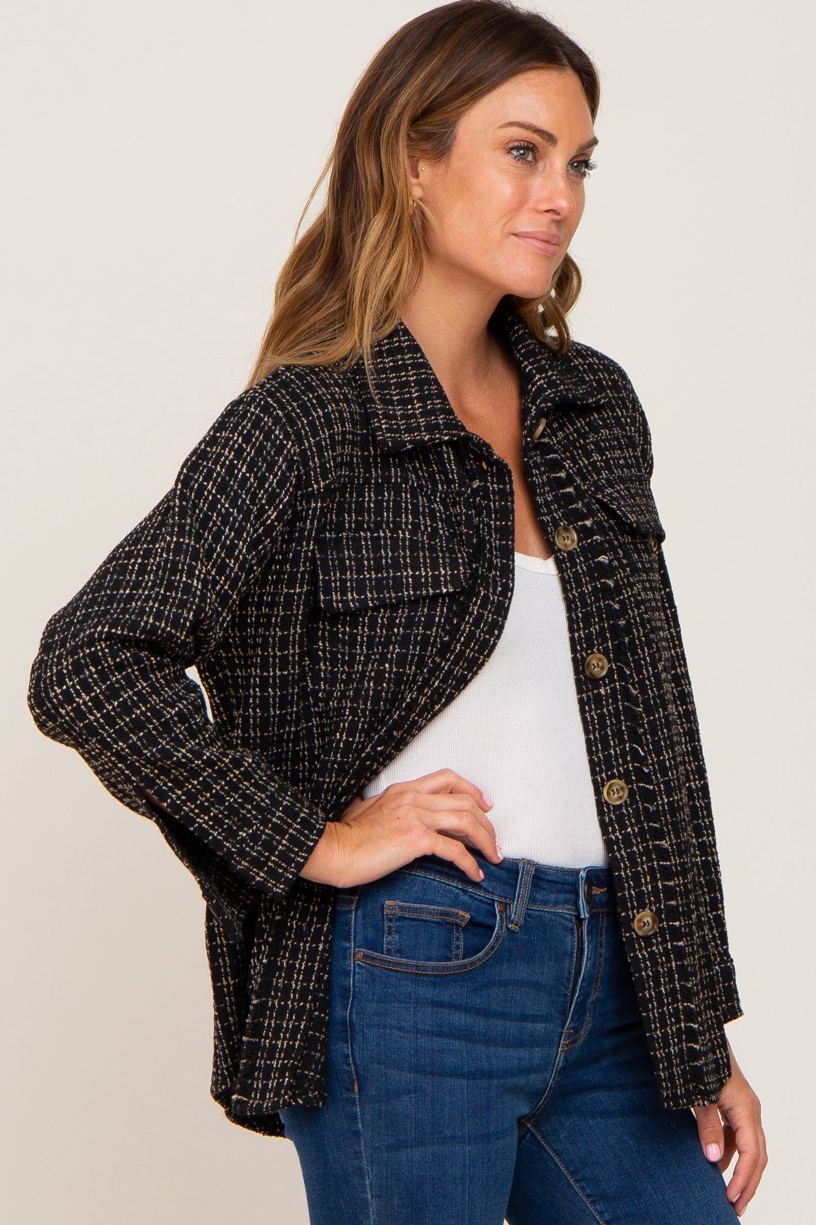 Black Tweed Front Pocket Shacket sold by Pinkblush product image thumbnail 2