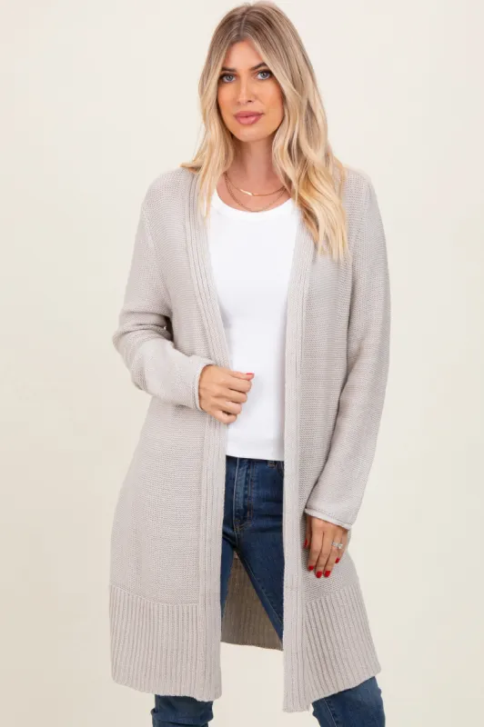 Cream Contrast Rib Long Open Cardigan sold by Pinkblush