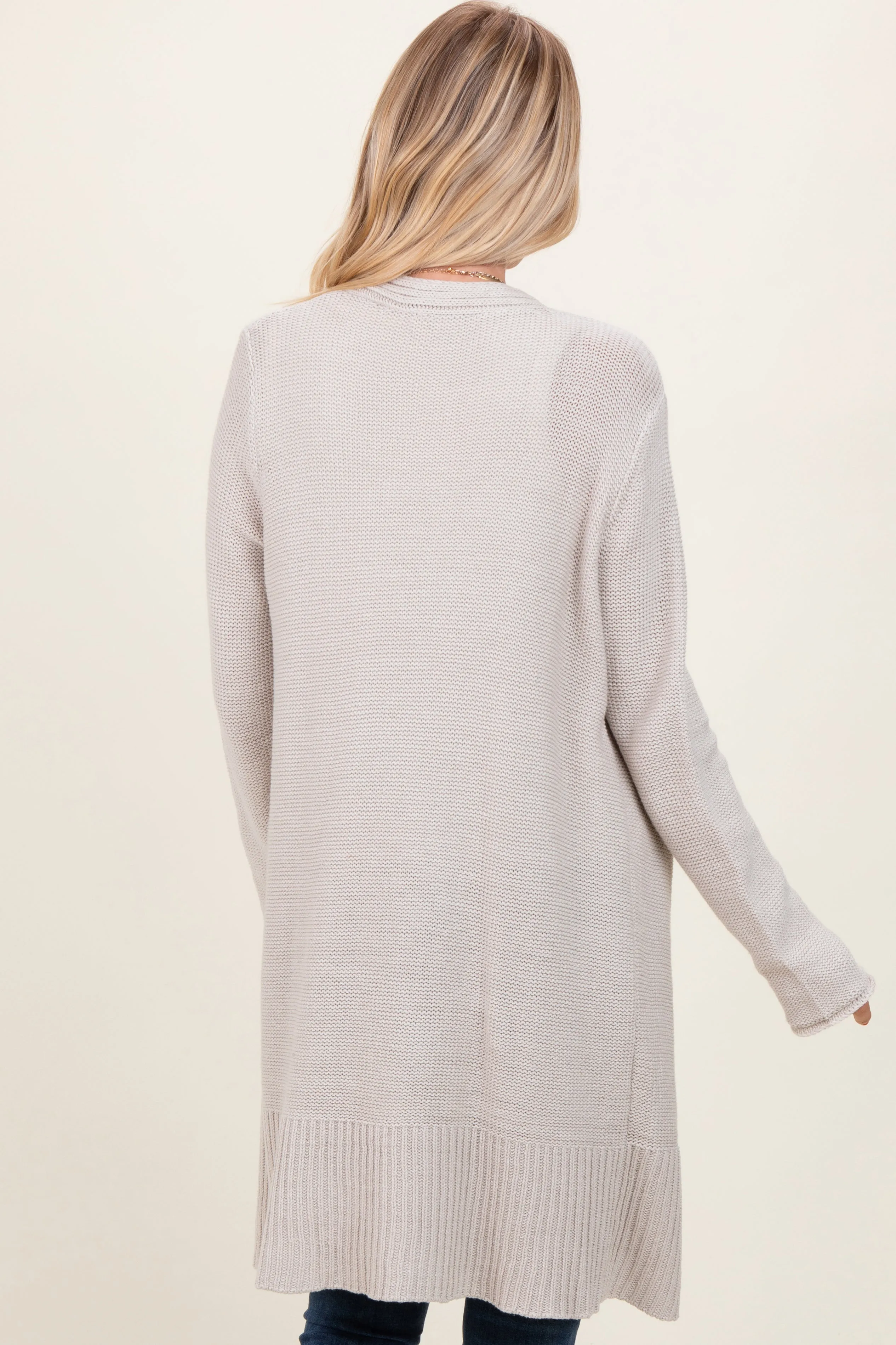 Cream Contrast Rib Long Open Cardigan sold by Pinkblush product image thumbnail 3