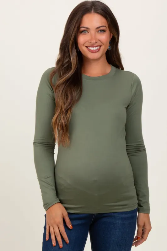 Olive Basic Long Sleeve Maternity Top sold by Pinkblush