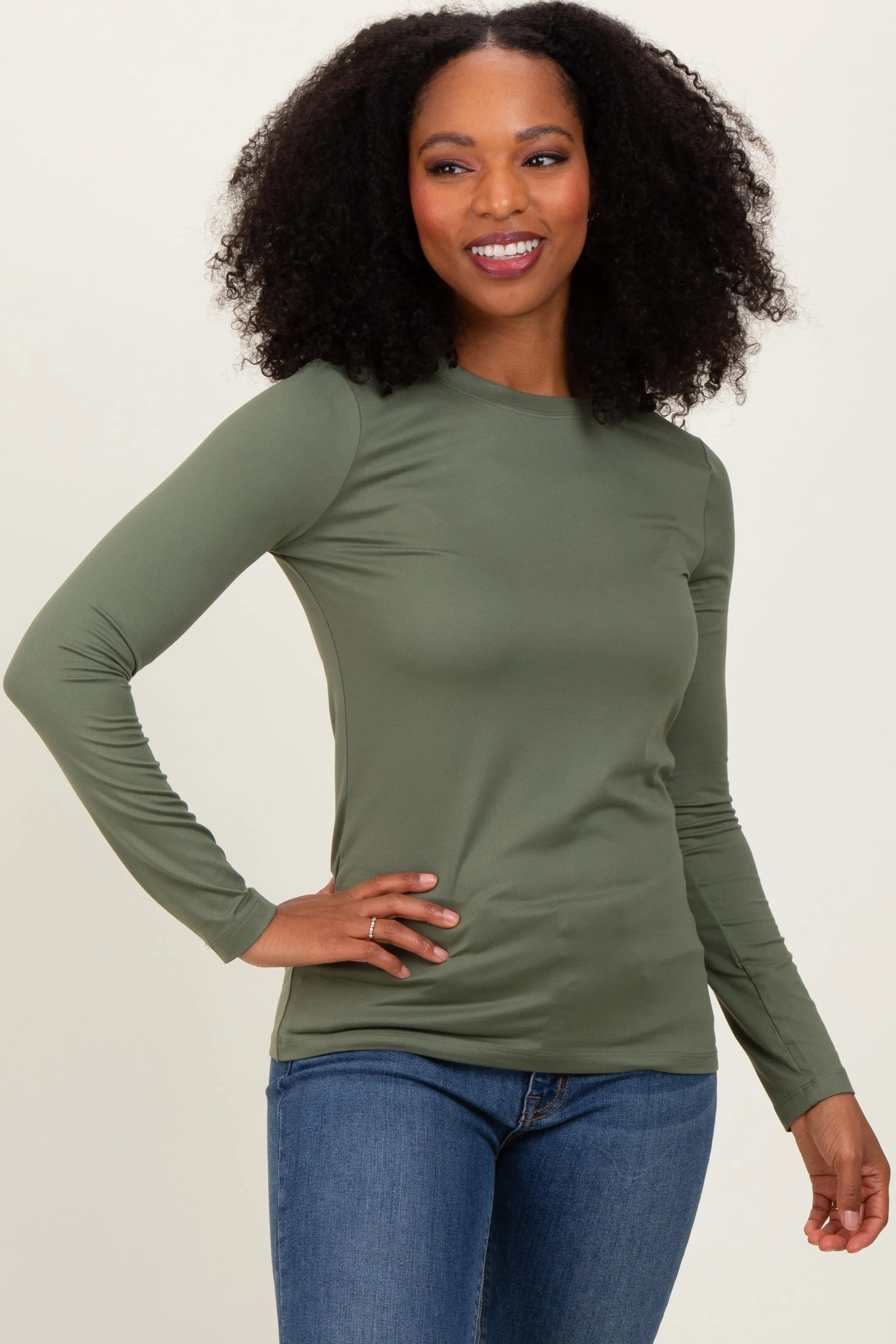Olive Basic Long Sleeve Top sold by Pinkblush product image thumbnail 2