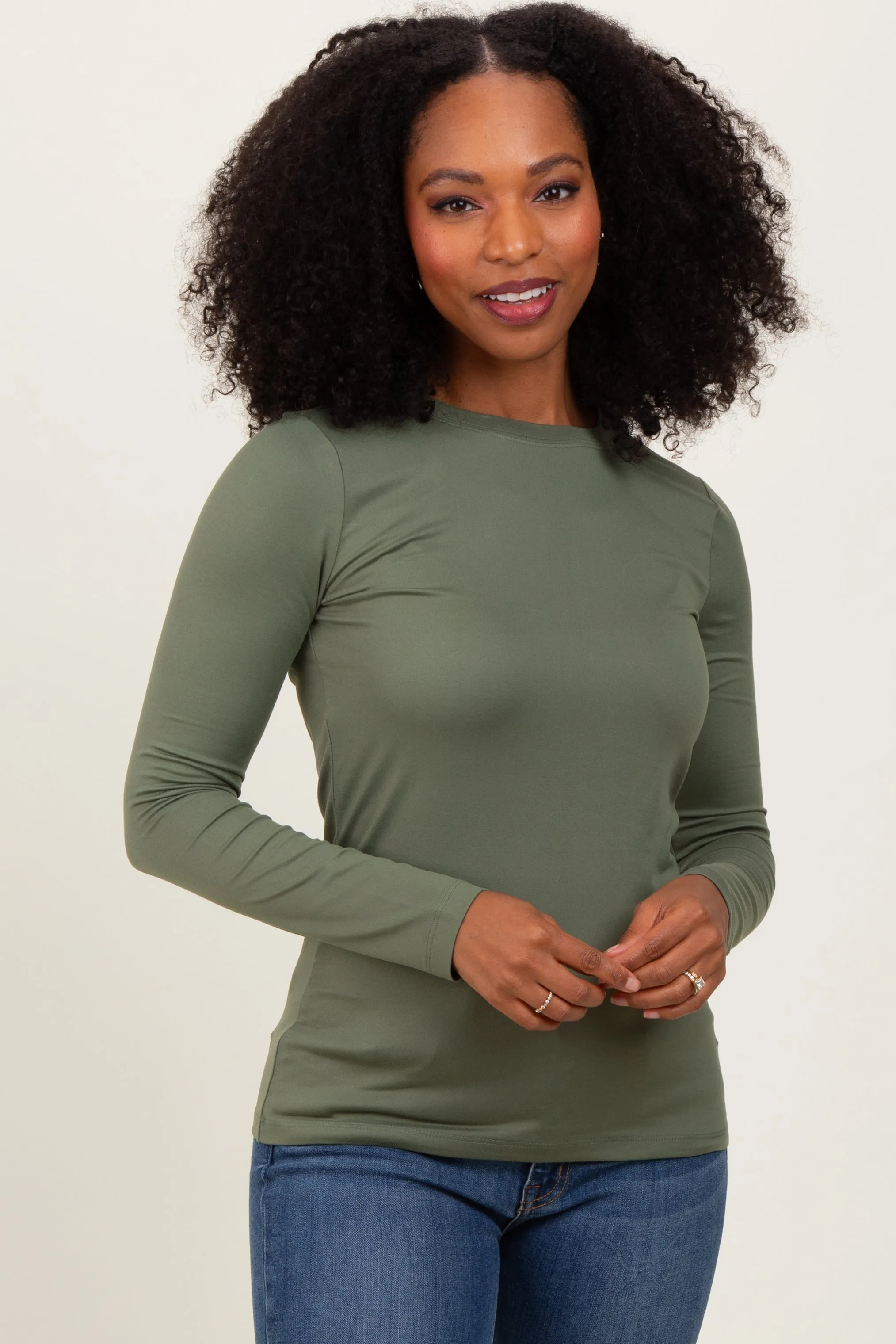 Olive Basic Long Sleeve Top sold by Pinkblush