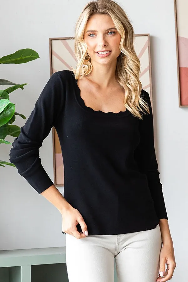 Black Scallop Hem Square Neck Sweater sold by Pinkblush product image thumbnail 2