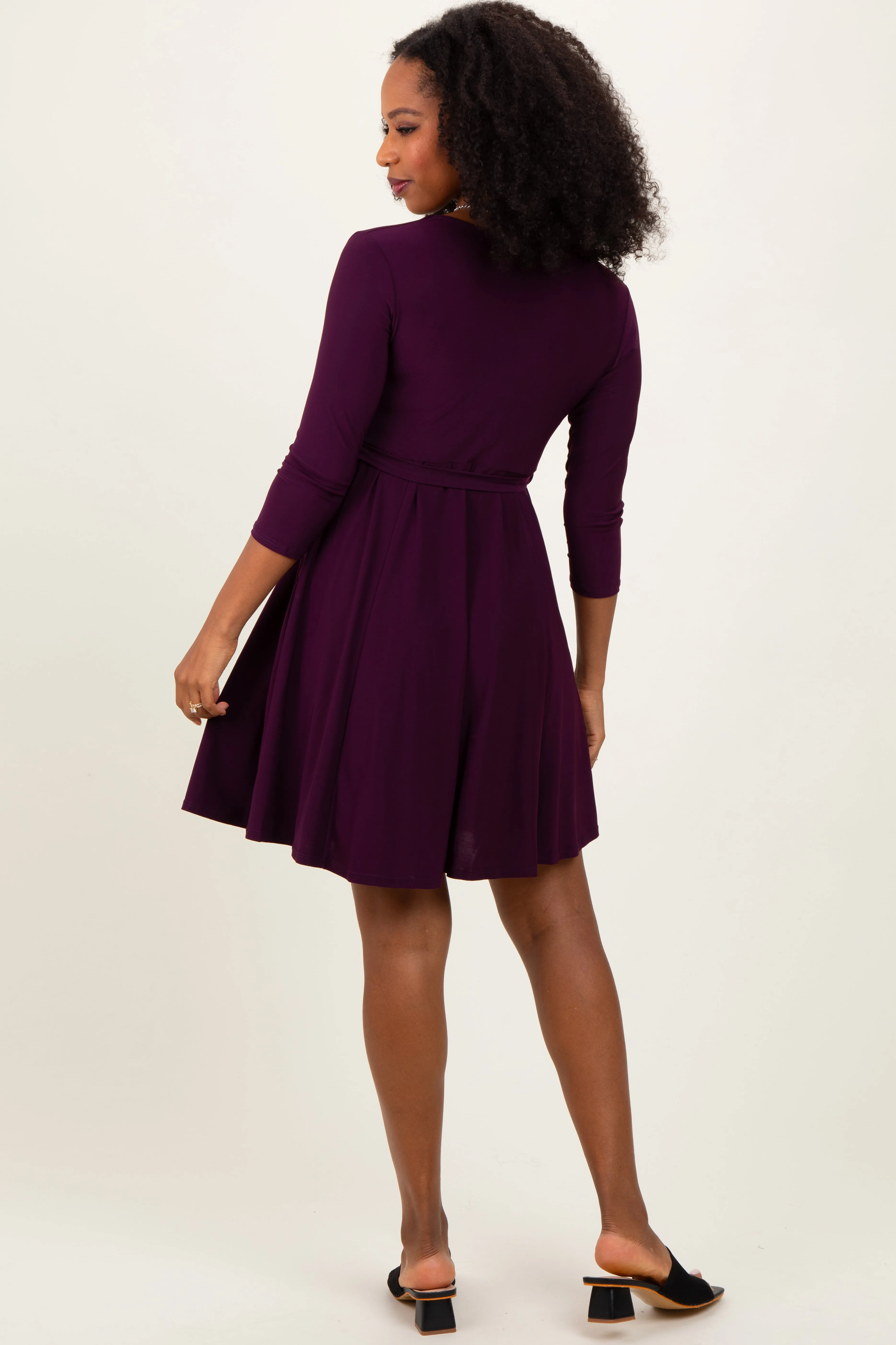 Purple 3/4 Sleeve Nursing Sash Tie Wrap Dress sold by Pinkblush product image thumbnail 4
