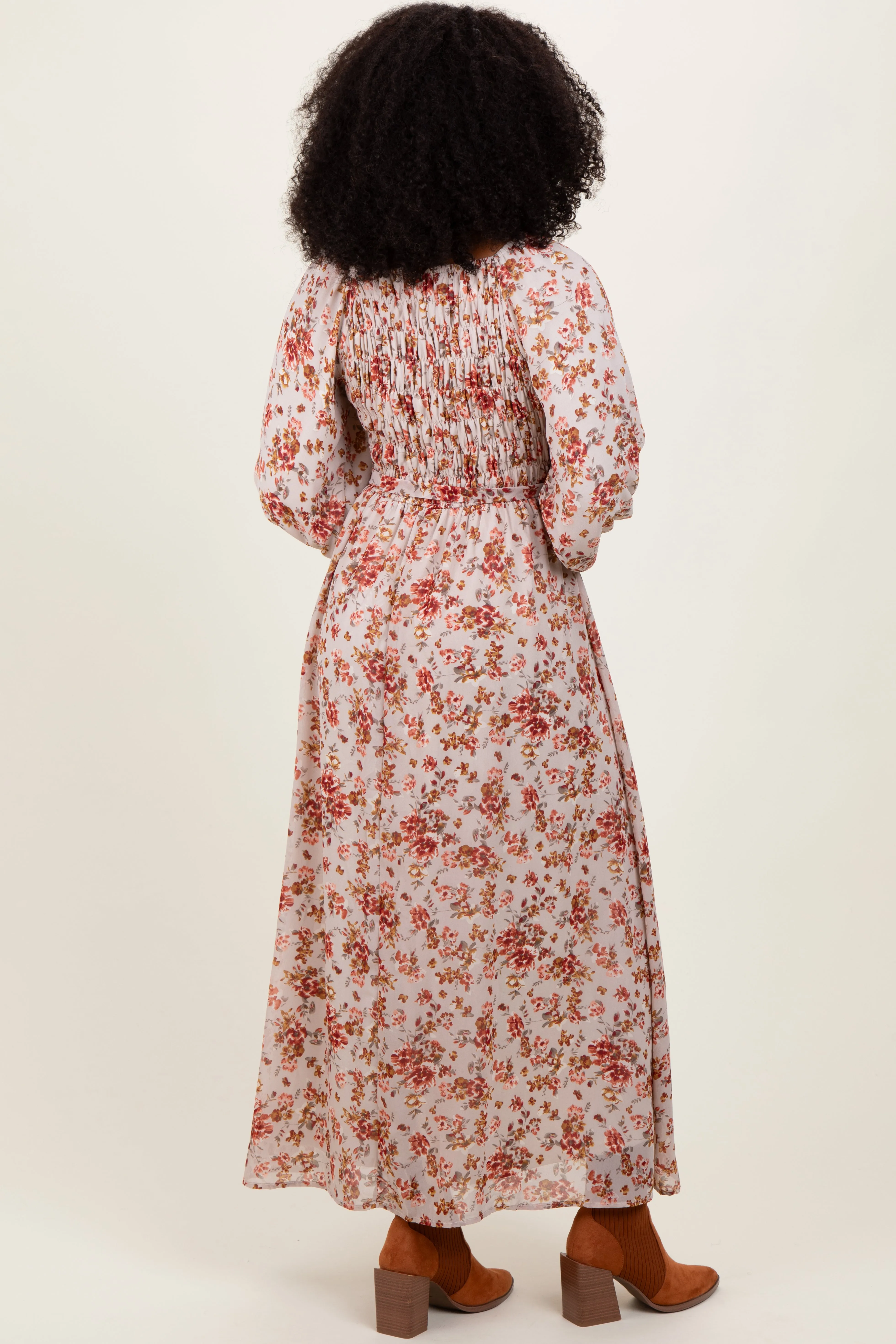 Cream Floral Square Neck Front Tie Midi Dress sold by Pinkblush product image thumbnail 3