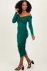 Green Off Shoulder Ruched Long Sleeve Midi Dress sold by Pinkblush