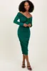 Green Off Shoulder Ruched Long Sleeve Midi Dress sold by Pinkblush