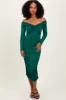 Green Off Shoulder Ruched Long Sleeve Midi Dress sold by Pinkblush